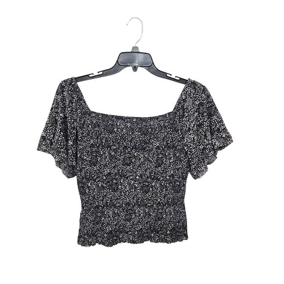 Anthropologie Aurelia Smocked Top Floral Sz Large Balloon Short Sleeves Stretch - Picture 2 of 8